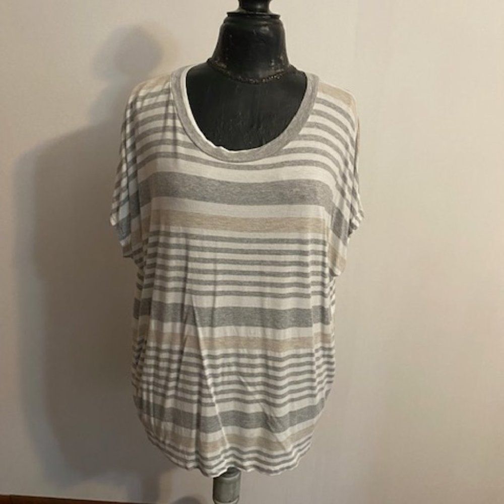 Staccato Gray/White/ Tan stripe tunic, size L